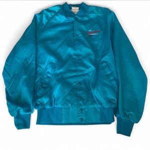 Vintage Chevrolet 'The Heartbeat of America' Teal Bomber Jacket - Embroidered